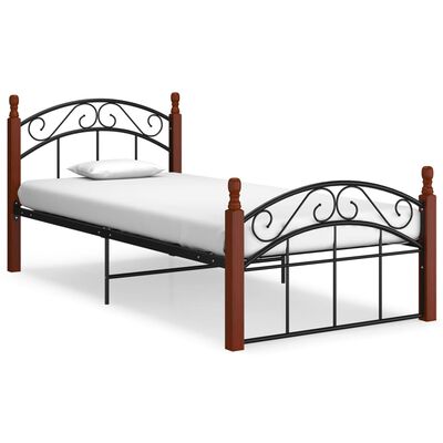 vidaXL Estrutura de cama 100x200cm metal/madeira carvalho maciça preto