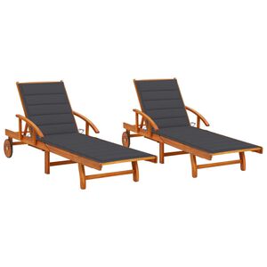 vidaXL Espregui&ccedil;adeiras com almofad&otilde;es 2 pcs madeira de ac&aacute;cia maci&ccedil;a