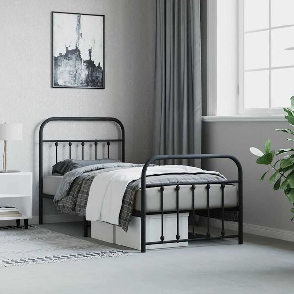 vidaXL Estrutura de cama com cabeceira e p&eacute;s 90x200 cm metal preto