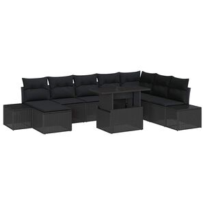 vidaXL Conjunto de Sof&aacute; de Jardim com almofada 9 pcs Preto vime PE