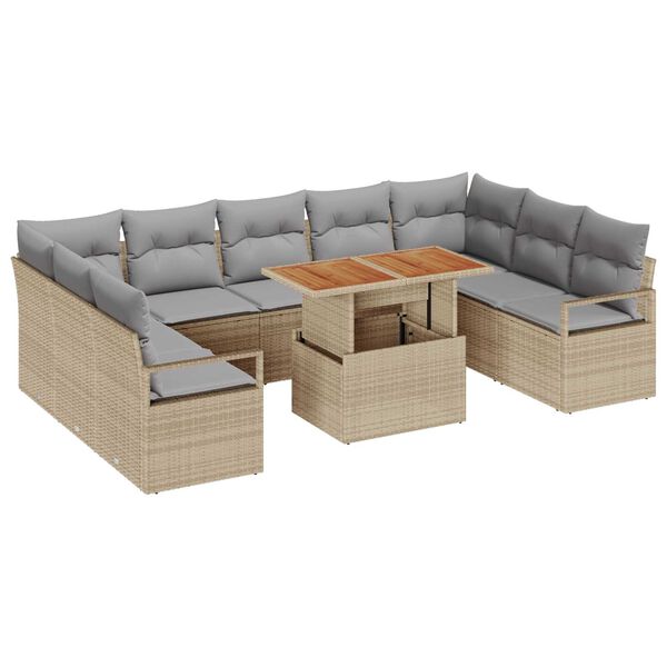 vidaXL Conjunto de Sof&aacute; de Jardim 10 pcs Bege Rattan Sint&eacute;tico