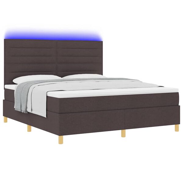 vidaXL Cama Box Spring LED Marrom Escuro 180 x 200 cm tecido