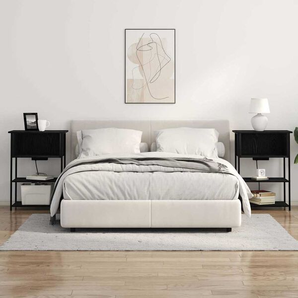 vidaXL Arm&aacute;rio de Cabeceira Carvalho Preto 55 x 31 x 76 cm