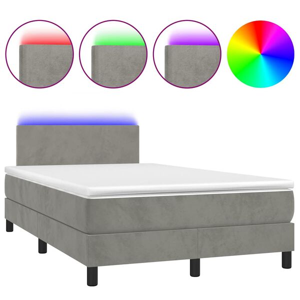 vidaXL Cama box spring colch&atilde;o LED 120x190 cm couro artif. cinza-claro