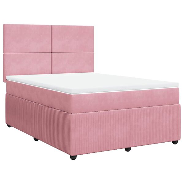 vidaXL Cama com molas/colch&atilde;o 140x200 cm veludo rosa