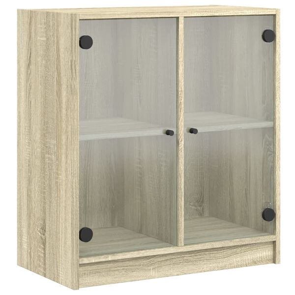 vidaXL Arm&aacute;rio de apoio c/ portas vidro 68x37x75,5 cm carvalho sonoma