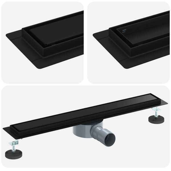 vidaXL Ralo de Chuveiro 2 em 1 com Sif&atilde;o 360&deg; Preto 60 cm