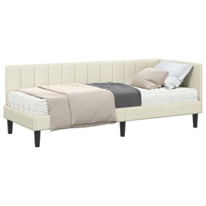 vidaXL Estrutura de Cama de Canto com Colch&atilde;o 2 unid. Creme Veludo