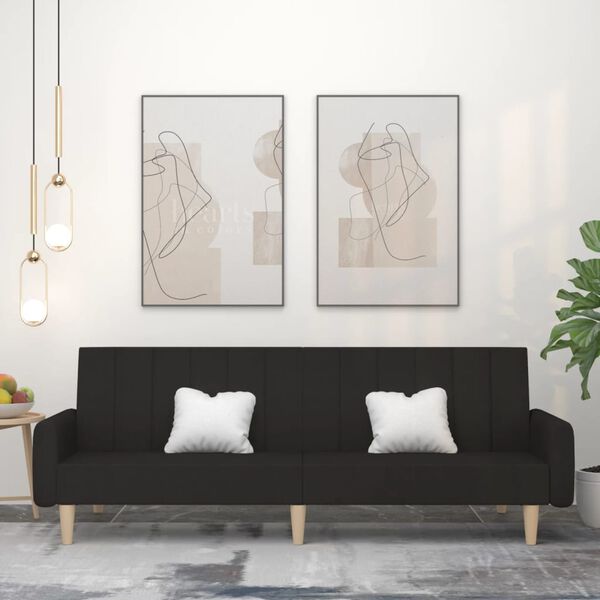 vidaXL Sof&aacute;-cama de 2 lugares tecido preto