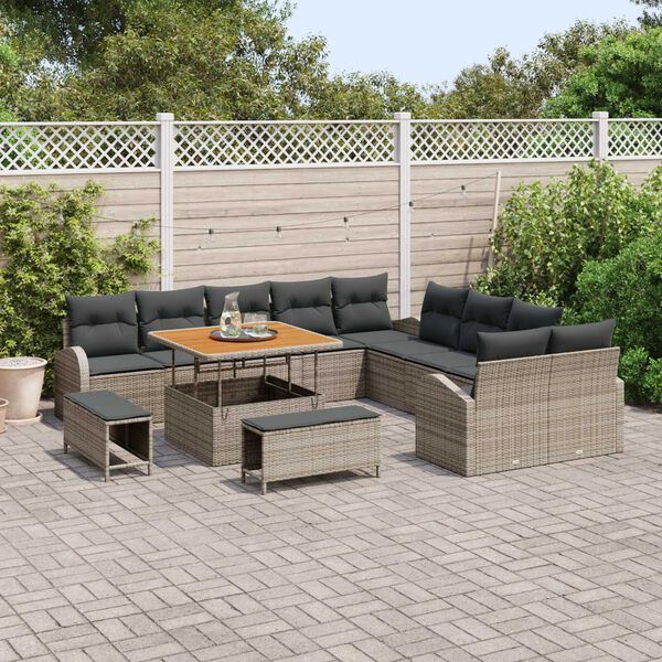 vidaXL Conjunto de Sof&aacute; de Jardim com almofada 13 pcs Cinzeto