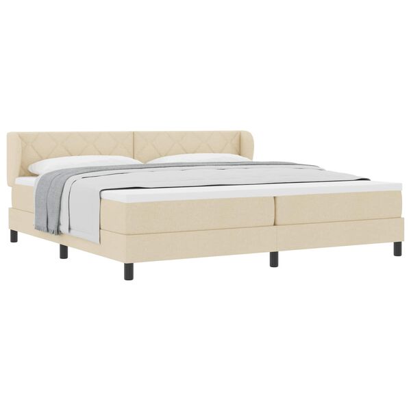 vidaXL Cama Box com colch&atilde;o com cabeceira Creme 200 x 200 cm tecido
