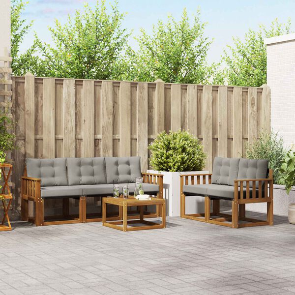 vidaXL Conjunto de Sof&aacute;s para Exterior 6 pcs Cinza Natural e Claro