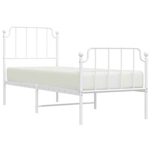 vidaXL Estrutura de cama com cabeceira e p&eacute;s 75x190 cm metal branco