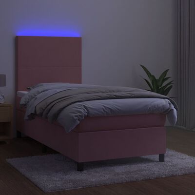 vidaXL Cama box spring c/ colchão/LED 100x200 cm veludo rosa