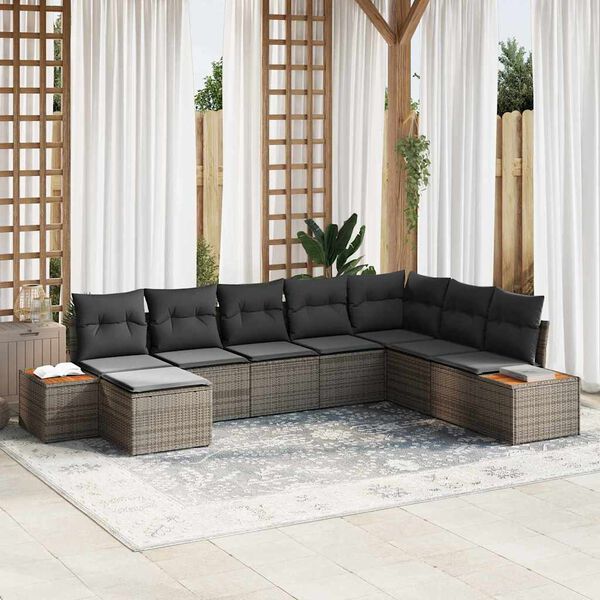 vidaXL Conjunto de Sof&aacute; de Jardim 8 pcs Cinzeto Rattan Sint&eacute;tico