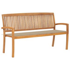 vidaXL Banco de jardim empilh&aacute;vel c/ almofad&atilde;o 159 cm teca maci&ccedil;a