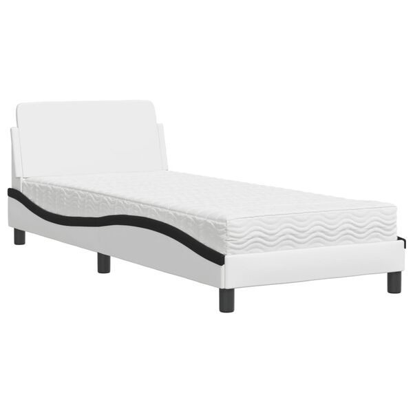 vidaXL Cama com colch&atilde;o Dover 90x190 cm couro artificial preto e branco