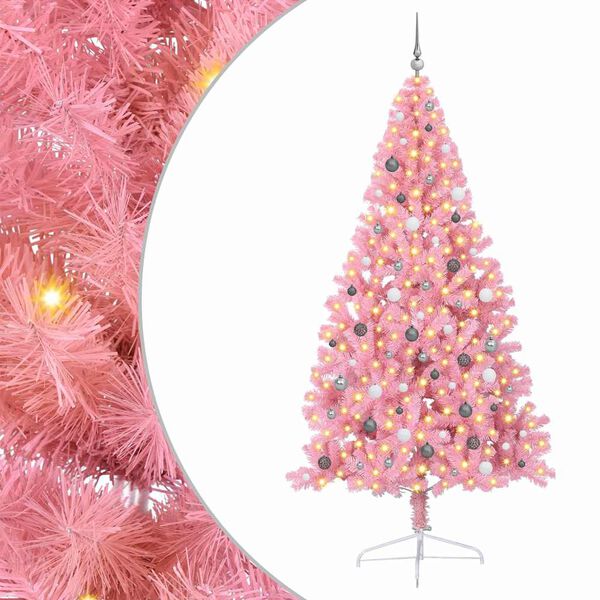 vidaXL &Aacute;rvore de Natal Artificial Pr&eacute;-iluminada Rosa 240 cm PVC