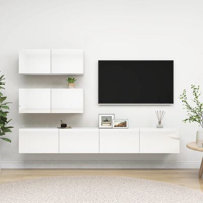 vidaXL 4 pcs conjunto de móveis de TV contraplacado branco brilhante
