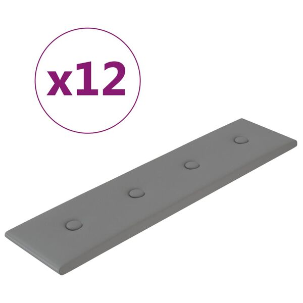 vidaXL Painel parede 12pcs 60x15 cm couro artificial 1,08 m&sup2; cinza
