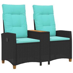 vidaXL Banco reclin&aacute;vel com mesa Preto e Turquesa 126 x 65 x 112 cm