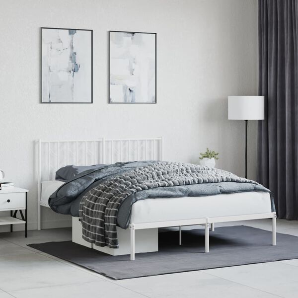 vidaXL Estrutura de cama com cabeceira 135x190 cm metal branco
