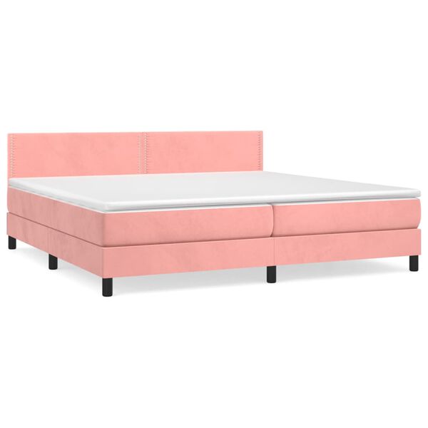 vidaXL Cama com molas/colch&atilde;o 200x200 cm veludo rosa