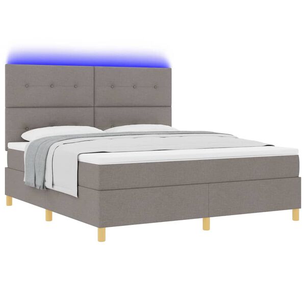 vidaXL Cama Box Spring LED Cinzento-acastanhado 180 x 200 cm tecido