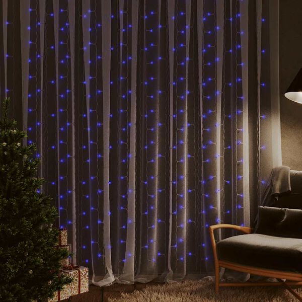vidaXL Cortina ilumina&ccedil;&atilde;o 300 luzes LED 3x3 m 8 fun&ccedil;&otilde;es azul