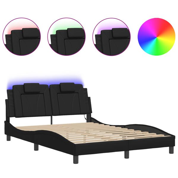 vidaXL Estrutura de cama Viana com LED sem colch&atilde;o 140x190 cm preto