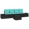vidaXL Conjunto de Sof&aacute; de Jardim 5 unid. Preto e Turquesa vime PE