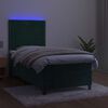 vidaXL Cama box spring c/ colch&atilde;o/LED 90x200 cm veludo verde-escuro