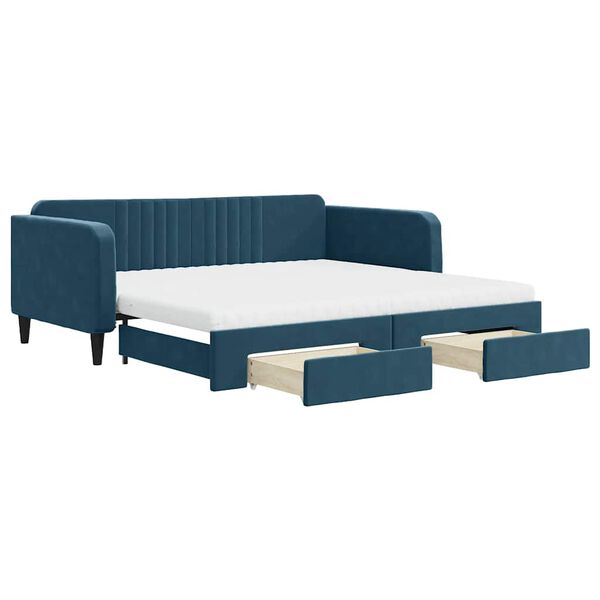 vidaXL Sof&aacute;-cama com gavet&atilde;o e gavetas 100x200 cm veludo azul