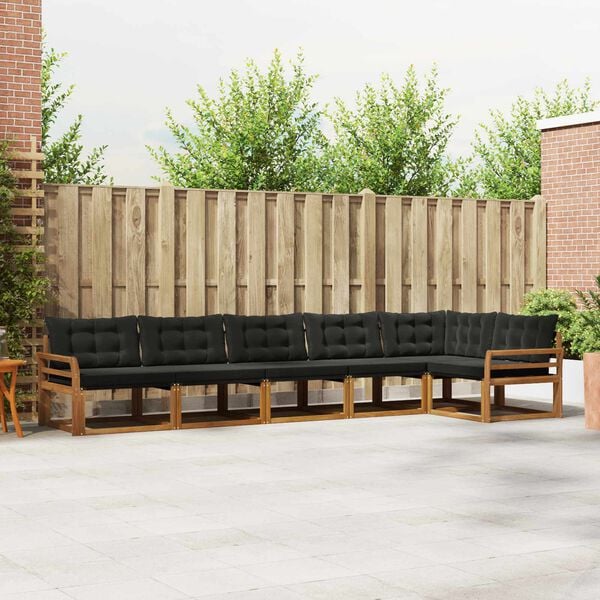 vidaXL Conjunto de Sof&aacute;s para Exterior 6 pcs Natural e Preto