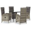 vidaXL 5 pcs conjunto jantar jardim c/ almofad&otilde;es vime PE preto/cinza