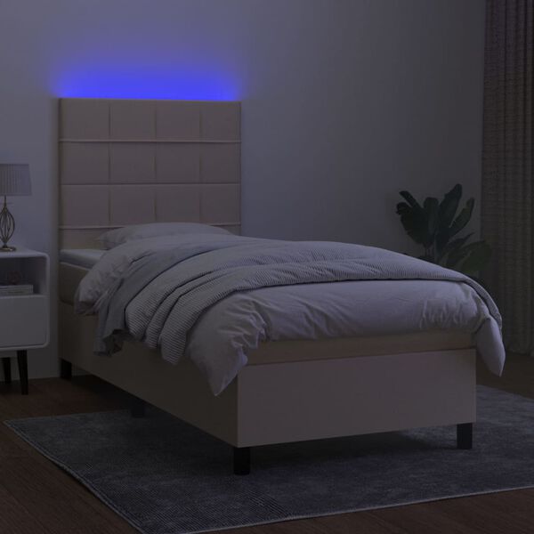 vidaXL Cama box spring c/ colch&atilde;o e LED 80x200 cm tecido cor creme