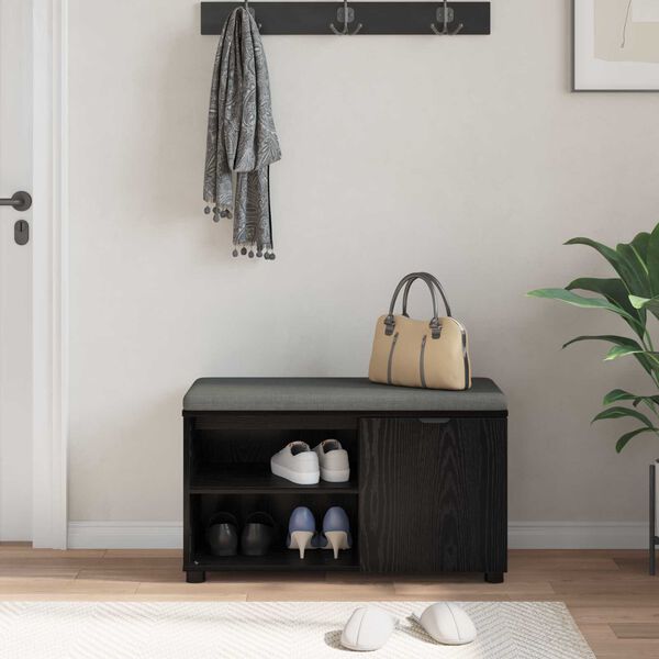 vidaXL Banco de Hall com almofada Carvalho Preto 80 x 38 x 46 cm
