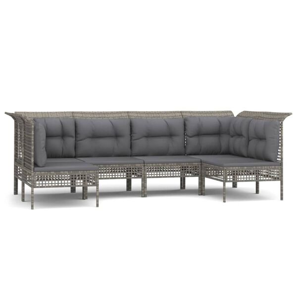 vidaXL 6 pcs conjunto lounge de jardim c/ almofad&otilde;es vime PE cinzento