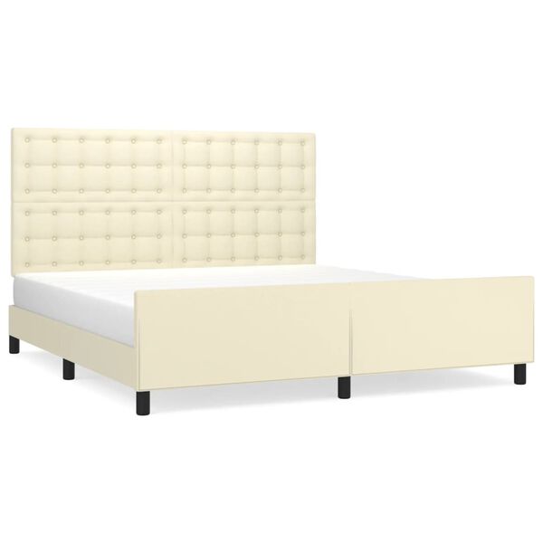 vidaXL Estrutura de cama c/ cabeceira couro artificial 180x200cm creme