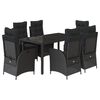 vidaXL 7 pcs conjunto de jantar p/ jardim c/ almofad&otilde;es vime PE preto