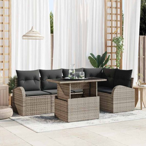 vidaXL Conjunto de Sof&aacute; de Jardim 6 pcs Cinzeto Rattan Sint&eacute;tico