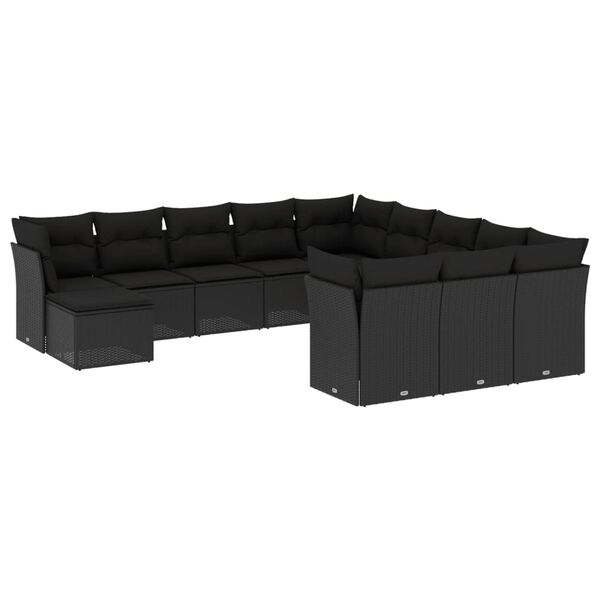vidaXL 12 pcs conjunto de sof&aacute;s de jardim c/ almofad&otilde;es vime PE preto