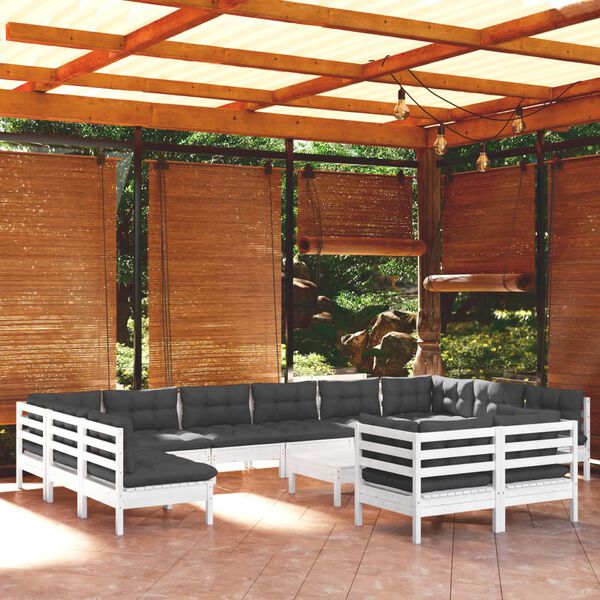 vidaXL 13 pcs conjunto lounge de jardim c/ almofadões pinho branco