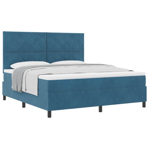 vidaXL Cama Box com colch&atilde;o Azul Escuro 180 x 200 cm Veludo