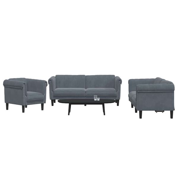 vidaXL 3 pcs conjunto de sof&aacute;s veludo cinzento-escuro