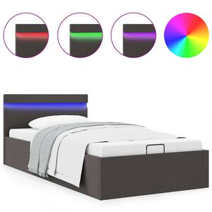 vidaXL Cama hidr&aacute;ulica arruma&ccedil;&atilde;o c/ LEDs 90x200cm tecido cinza-escuro