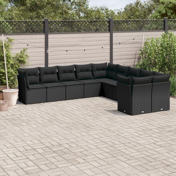 vidaXL 10 pcs conjunto sof&aacute;s de jardim c/ almofad&otilde;es vime PE preto