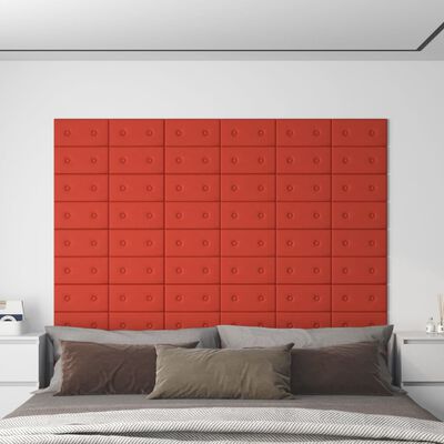 vidaXL Painel parede 12 pcs 30x15 cm couro artificial 0,54 m² vermelho