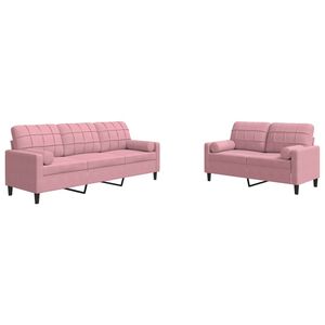vidaXL 2 pcs conjunto de sof&aacute;s com almofad&otilde;es e rolos veludo rosa