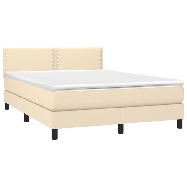 vidaXL Cama com molas/colch&atilde;o 140x200 cm tecido cor creme
